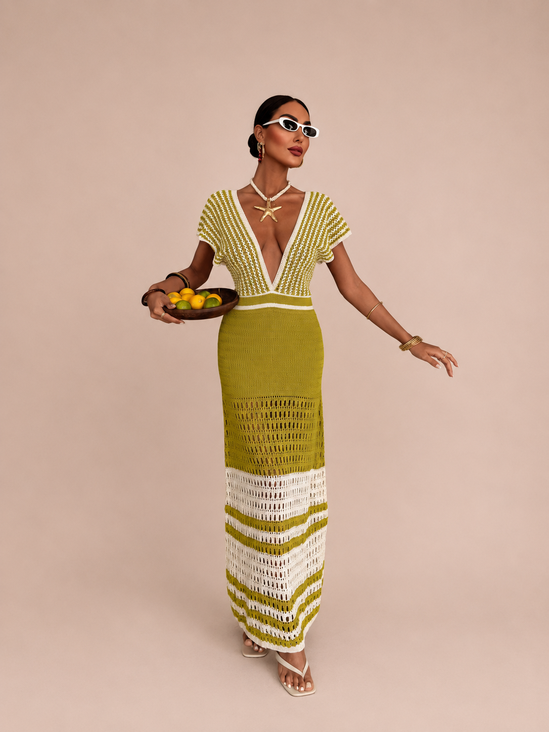 Crochet Color-Block Maxi Dress