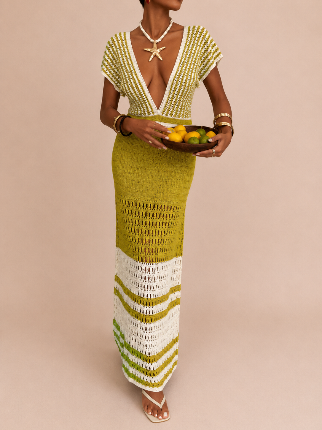 Crochet Color-Block Maxi Dress