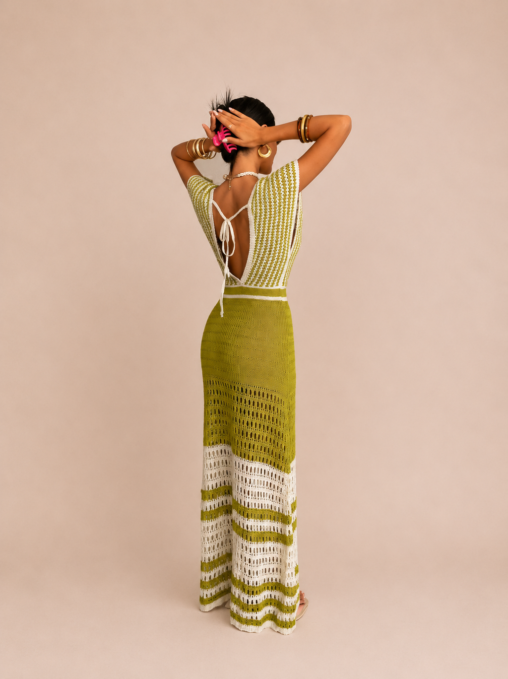 Crochet Color-Block Maxi Dress