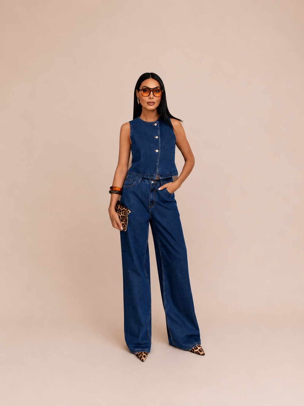 Vest & Wide Leg Denim Set