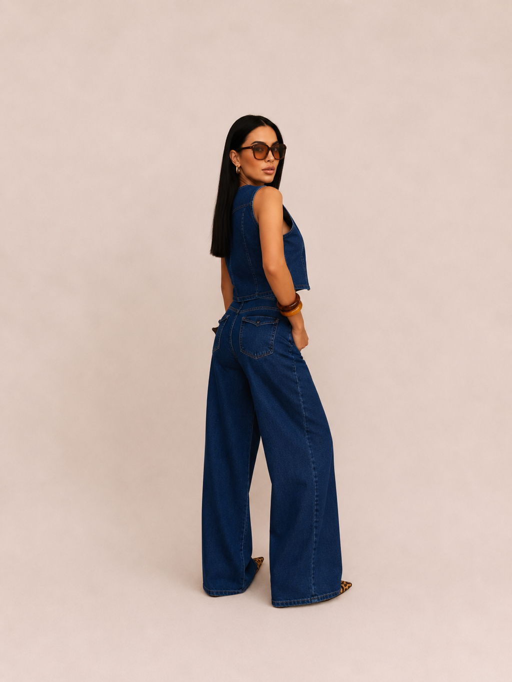 Vest & Wide Leg Denim Set